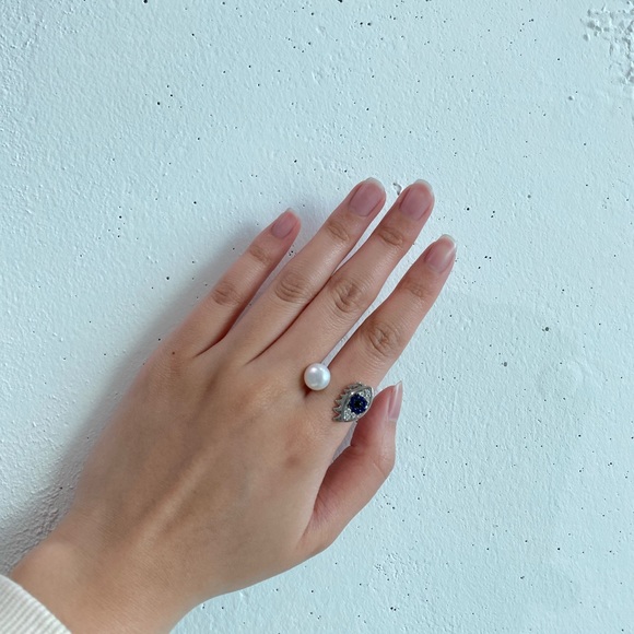Evil Eye and Pearl Open Ring - Picture 5 of 5